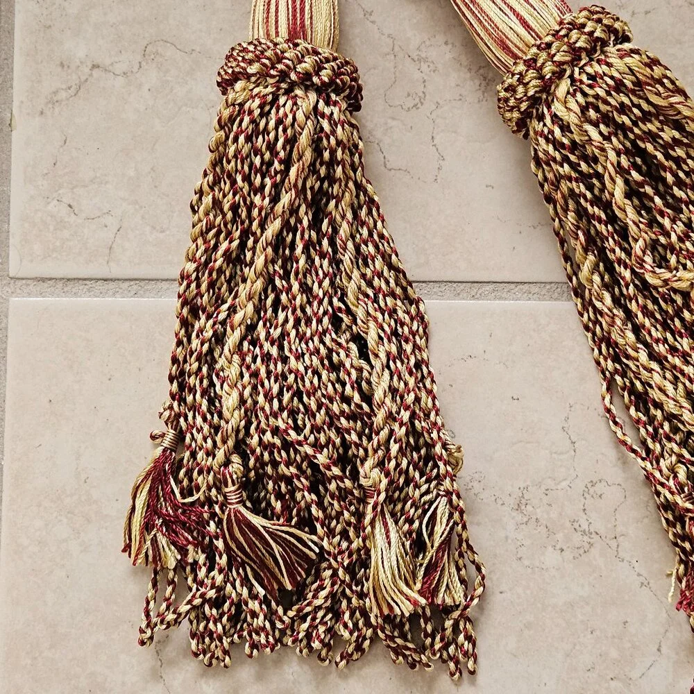 RARE LUXURY ITALIAN BURGUNDY RED GOLD CURTAIN TASSEL TIE BACK PULL SWAG FRINGE